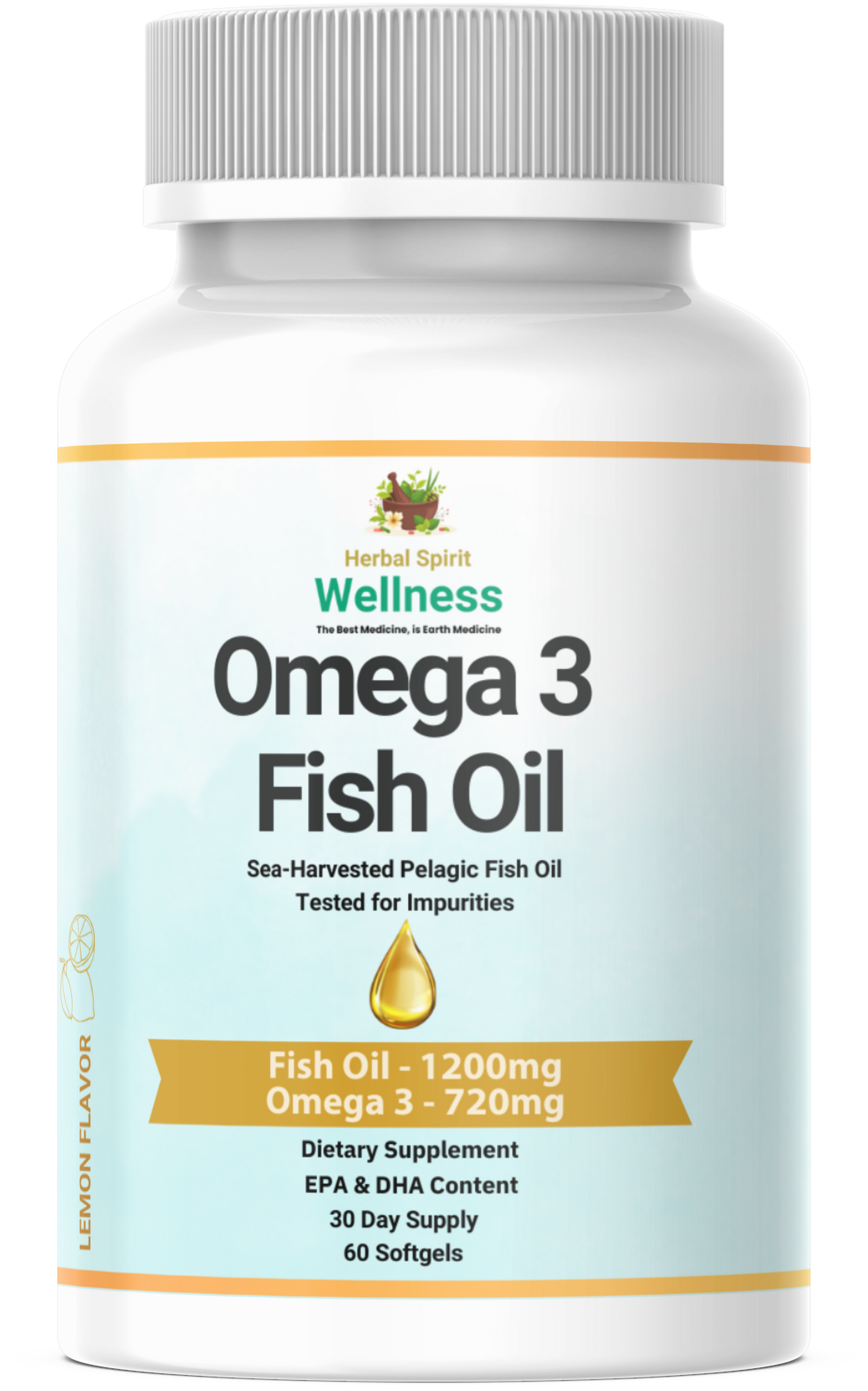 Herbal Spirit Wellness Omega 3 Fish Oil – 1200mg Fish Oil | 720mg Omega 3 | EPA & DHA