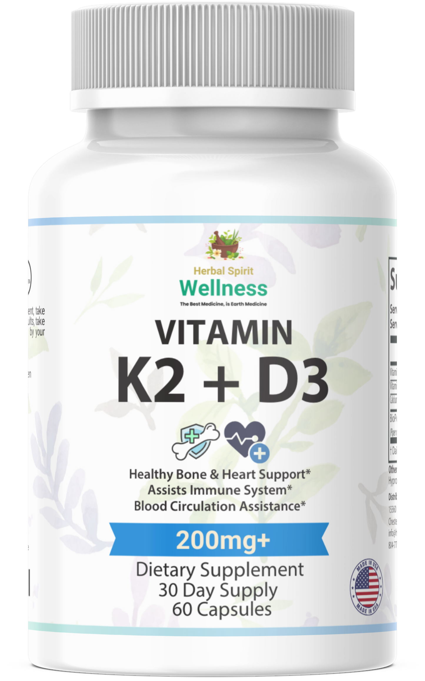 Herbal Spirit Wellness Vitamin K2+D3 Capsules